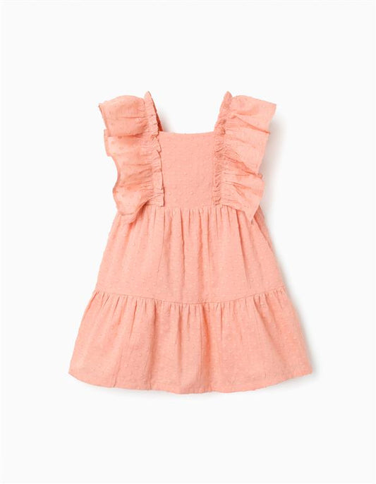 Vestido de algodón con bordado suizo para bebé niña, salmón naranja