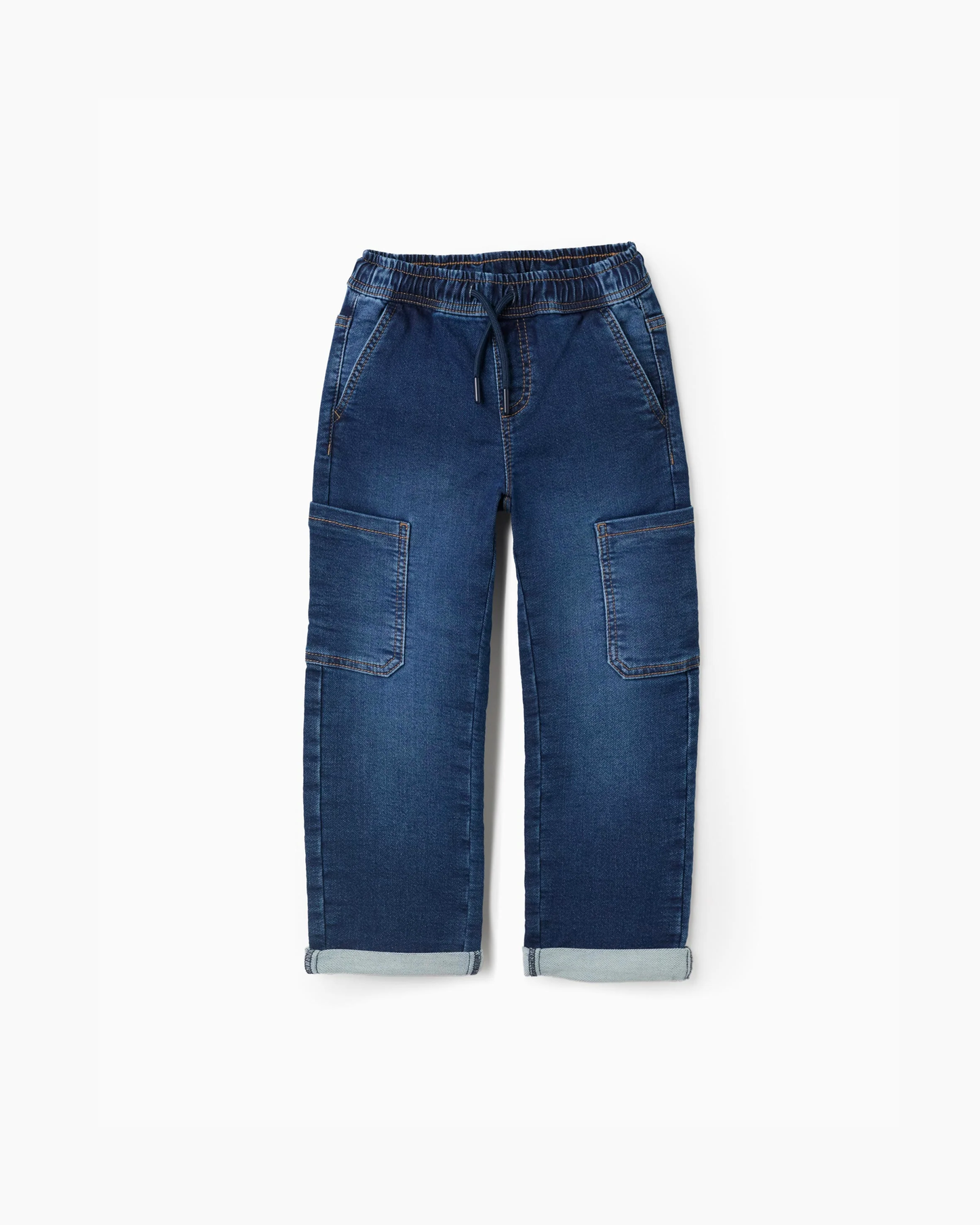 Pantalón vaquero recto con bolsillos cargo para niño, azul oscuro