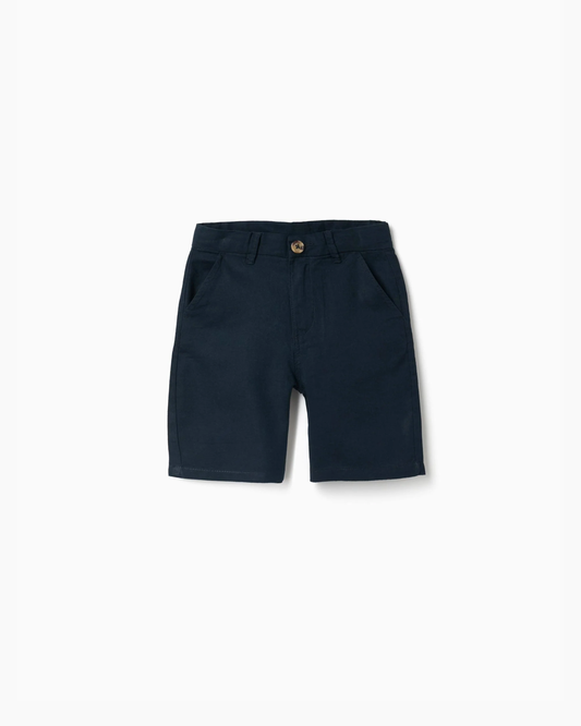 Bermudas chino largas de lino y algodón para niño, azul oscuro