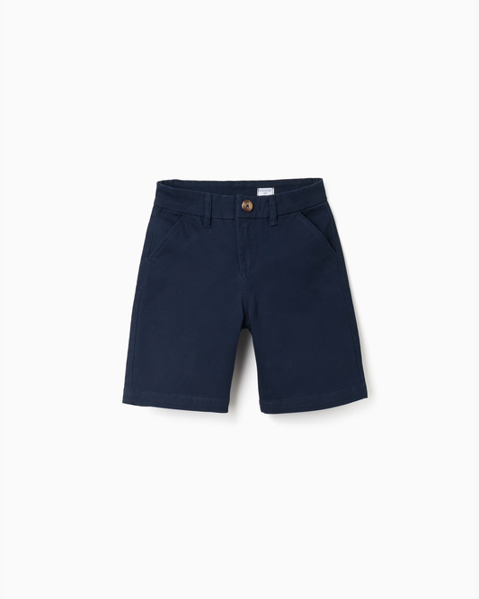 Bermudas chino midi de sarga con bolsillos para niño, azul oscuro