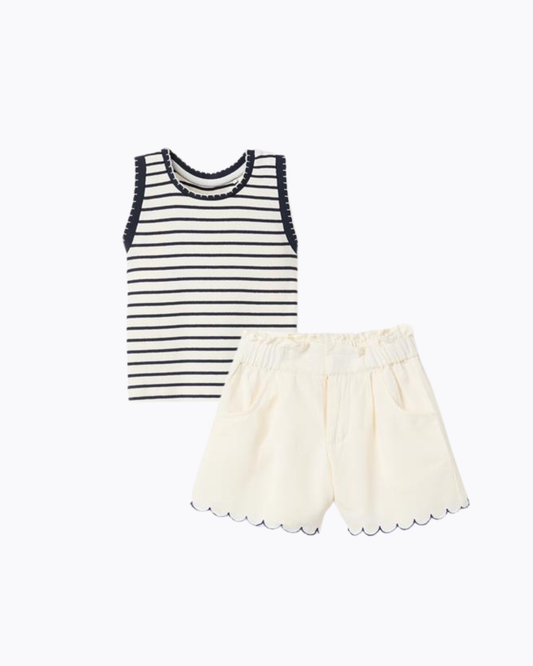 Set blusa rayas + Short ivory