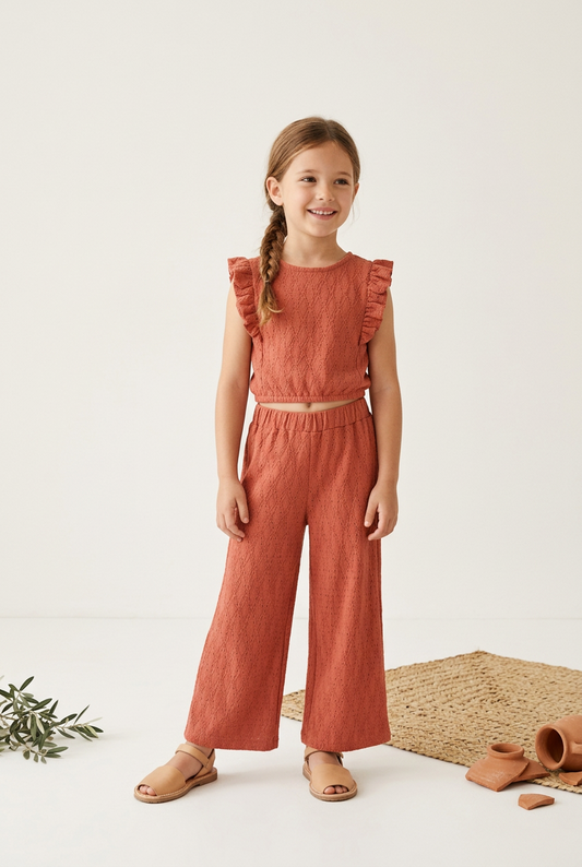 Set teja bordado blusa olan + pantalón