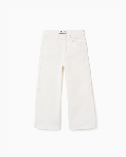 Pantalón de sarga de pierna ancha para niña, blanco