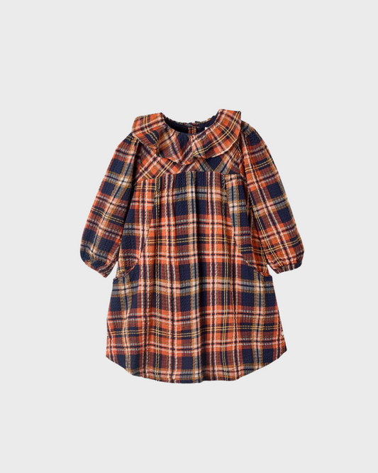 vestido manga larga a cuadros con tonos café, para bebe niña