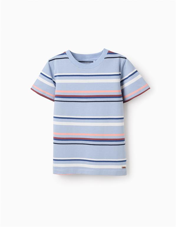 Camiseta de algodón a rayas multicolor, para niño,