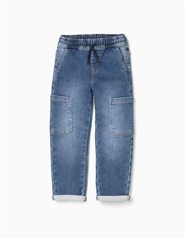 Pantalón vaquero recto con bolsillos cargo para niño, azul claro
