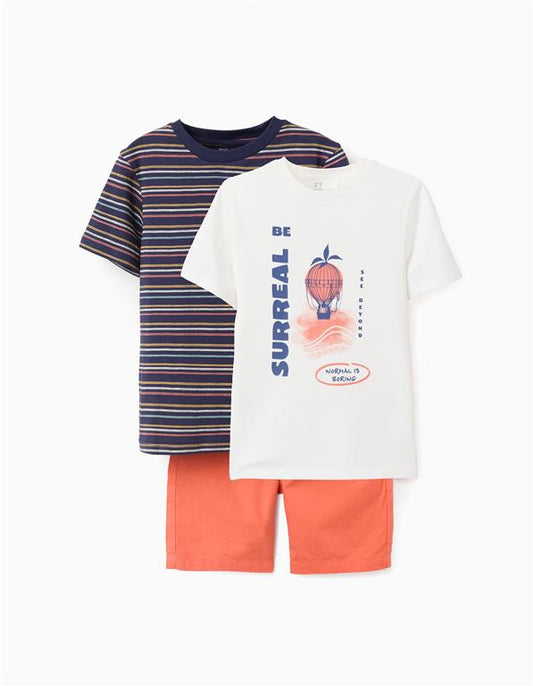 Conjunto 2 camisetas + short color crudo