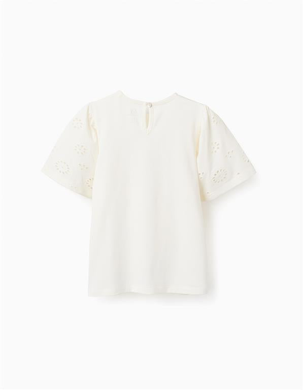 Set blusa ivory manga bordada + short lazo cielo