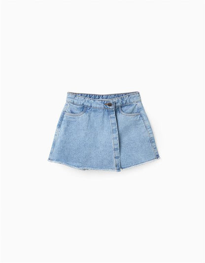 Set blusa ivory 3 tiras bordadas y short-falda denim