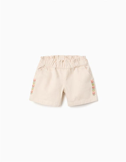 Set blusa verde smock y short ivory bordado