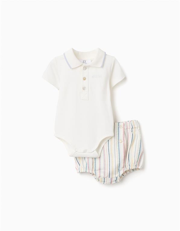 Conjunto polo blanco + short rayas