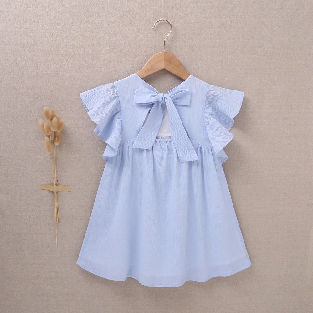 Vestido de bebé niña con cubrepañal en bambula en azul celeste. Dadati -  Moda infantil